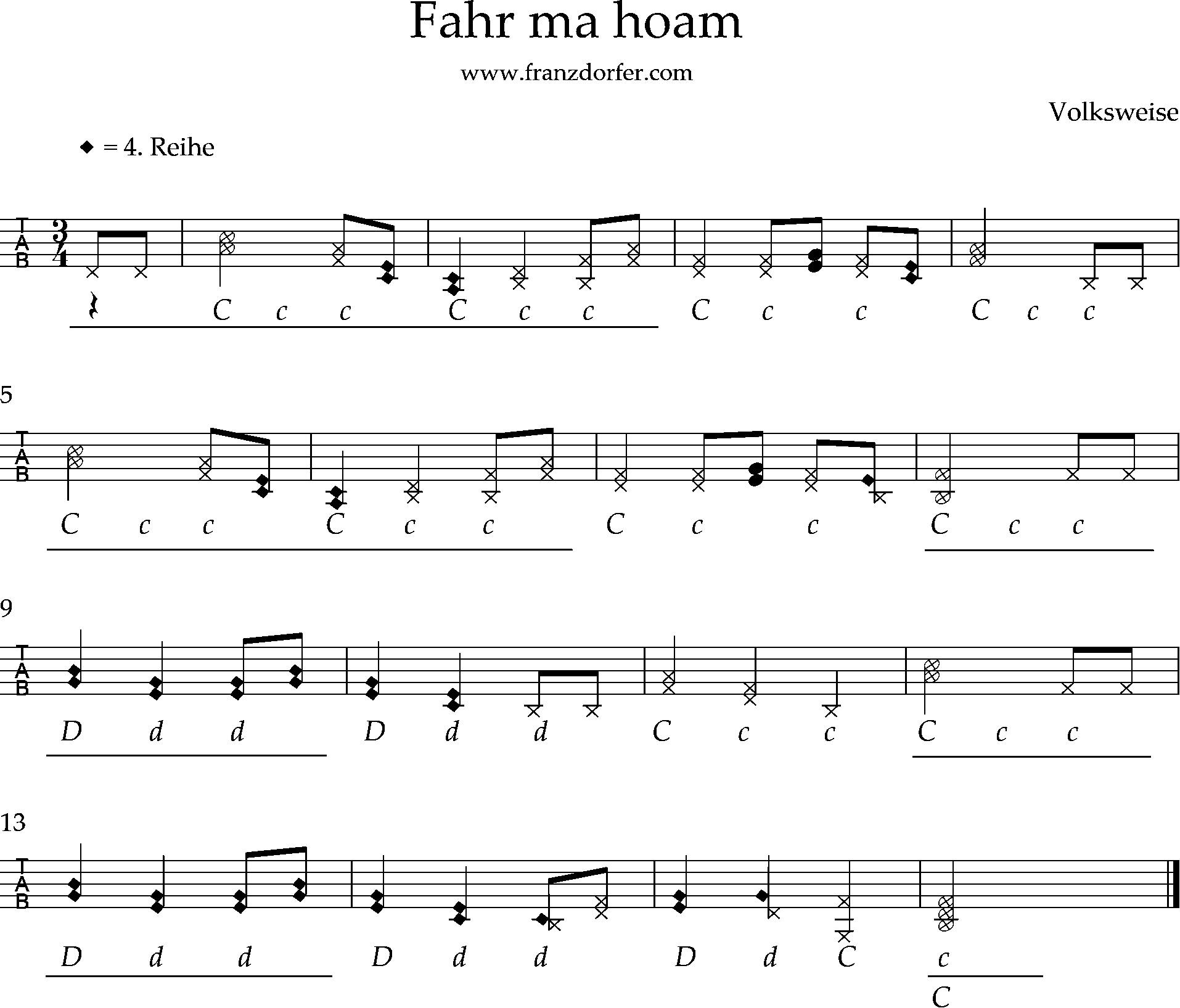 Ziachnoten, griffschrift, Fahr ma hoam steirische harmonika, griffschrift, Fahr ma hoam